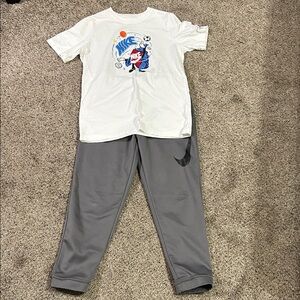 Nike Graphic White Tee and Gray Joggers